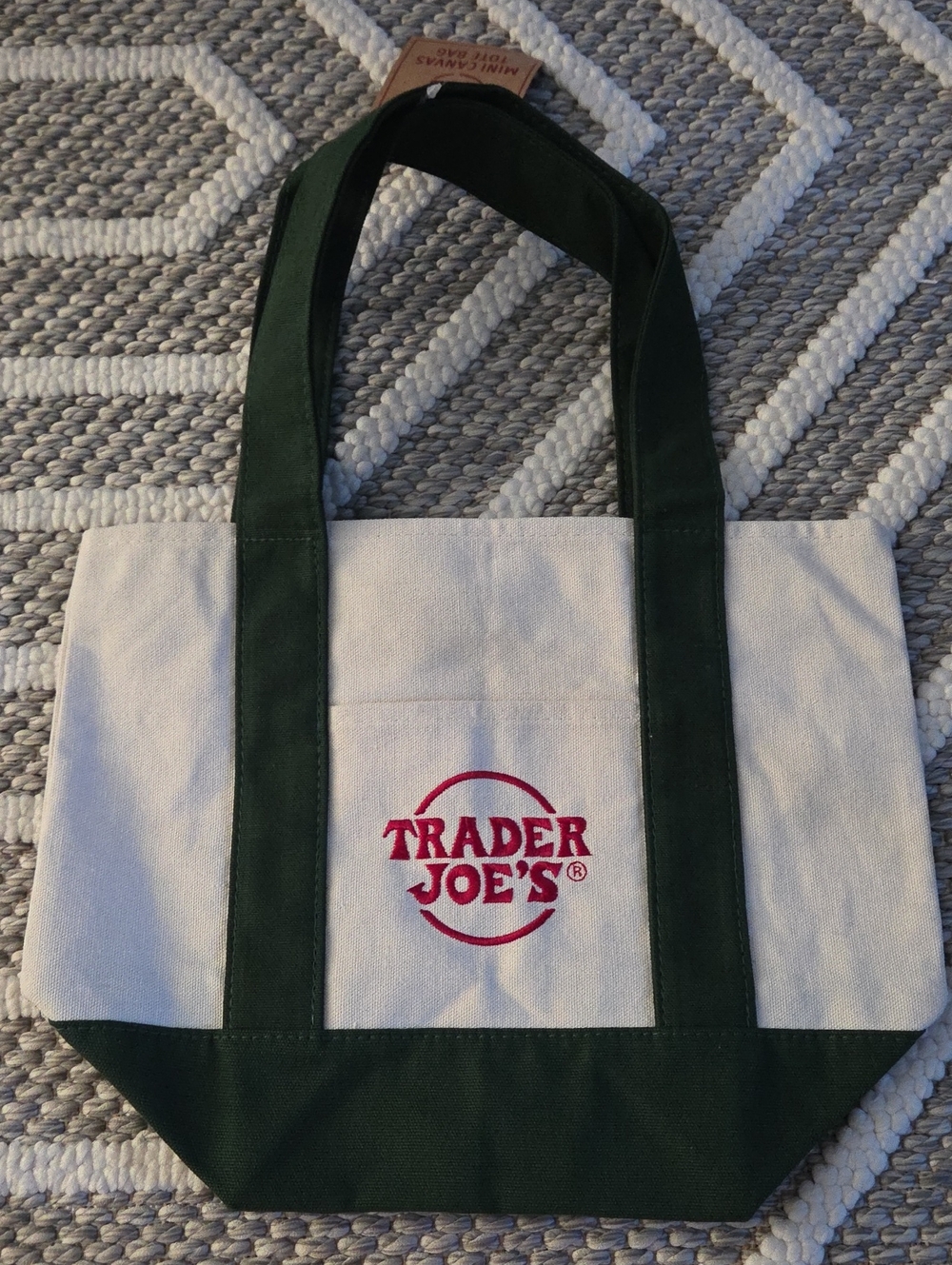 Trader Joe's-Mini Green & Cream Canvas Tote Bag-RARE FIND!